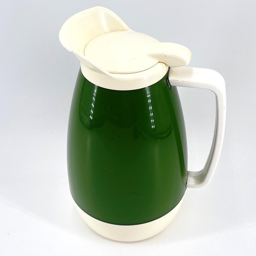 Vintage Thermo-Serv Insulated Coffee Pitcher Carafe Avocado Green Cream MCM READ